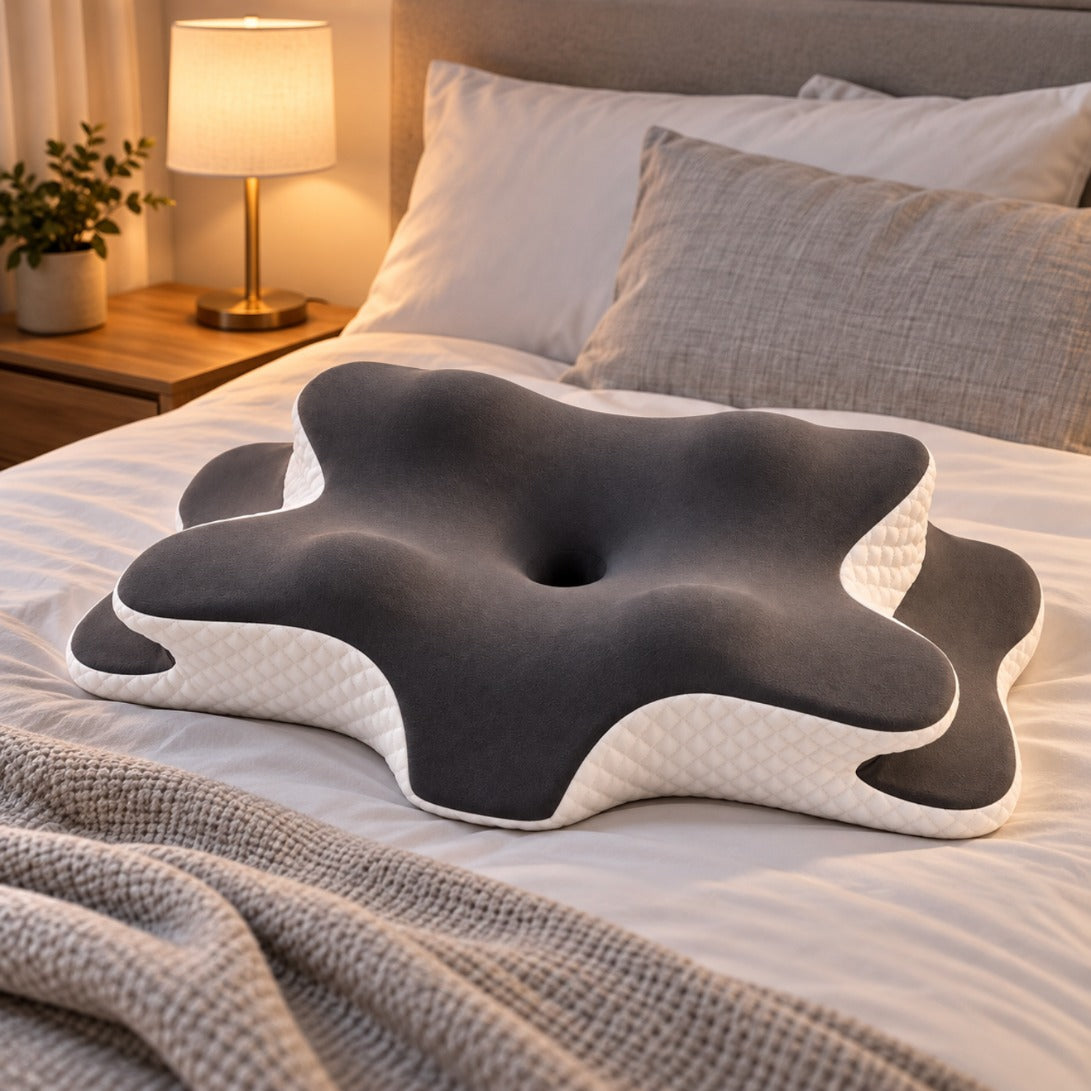 SideRest contour neck pillow on a bed